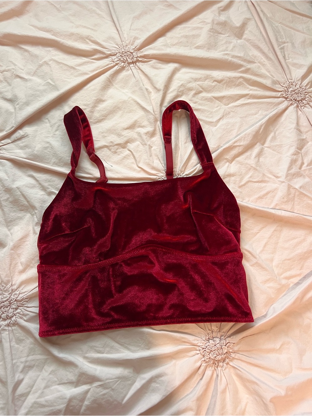 Colsie Velvet Crop Sports Bra in Burgundy Red
